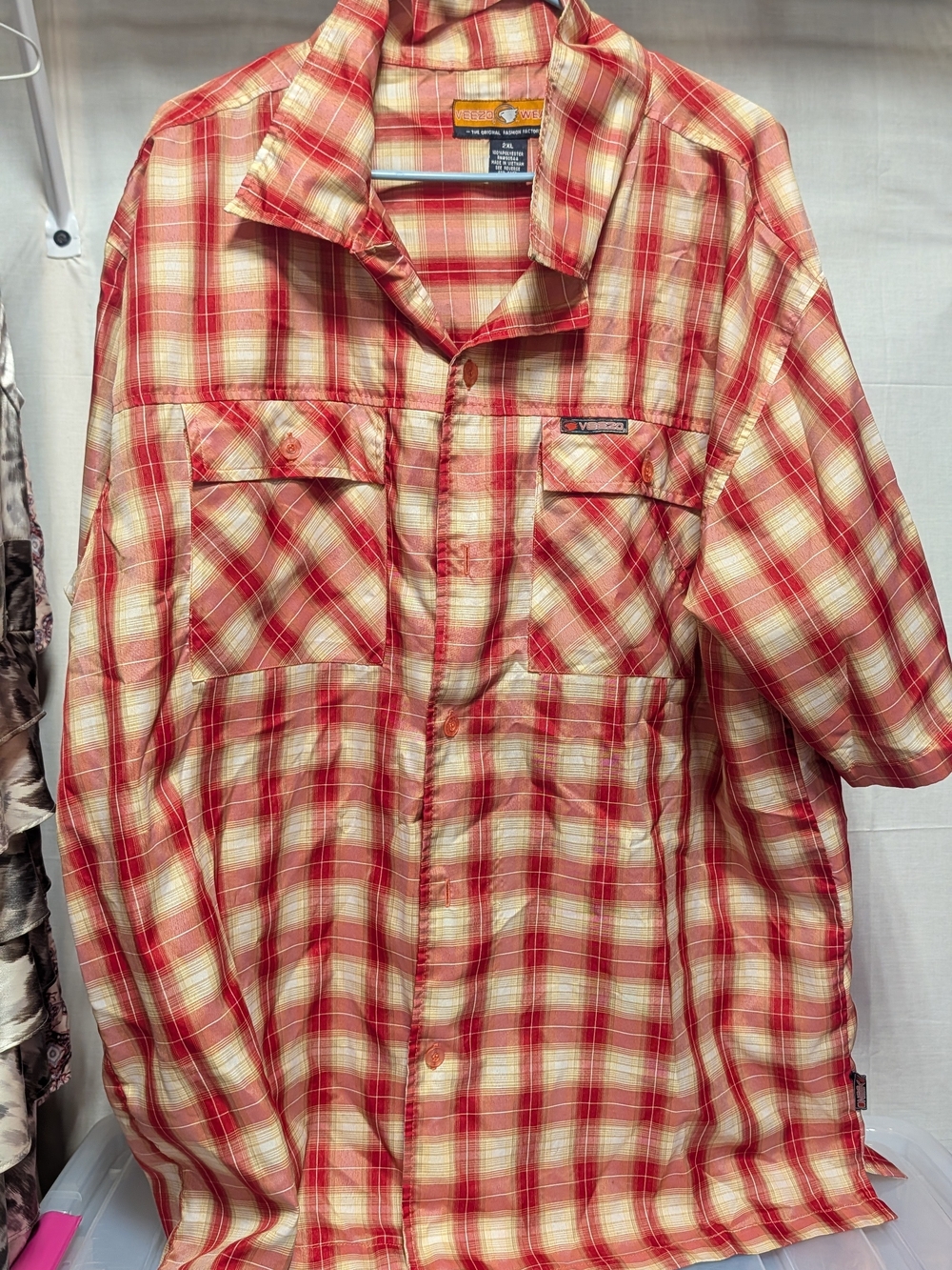 Vibrant Red Plaid Button-Down Shirt by Vissla